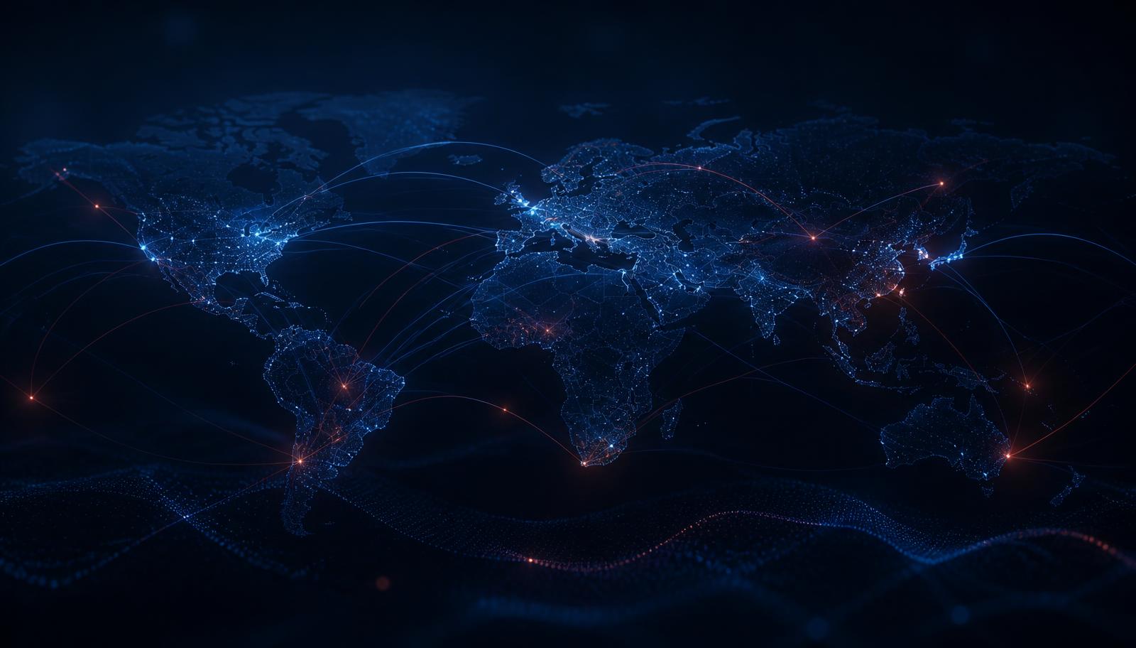 Global network connections across a world map